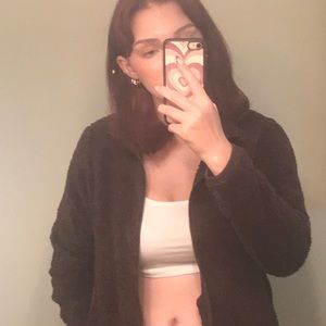 Fuzzy Brown Teddy Jacket from UNIQLO